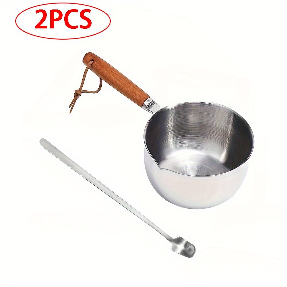 Candle Making Vessels - 2 ADET/SET Ahşap Saplı Balmumu Eritme